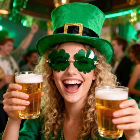 St. Patrick's Day Shamrock Four Leaf Clover Glasses, 2Pcs Green Irish Sunglasses Leprechaun Costume Party Favor in Saudi Arabia