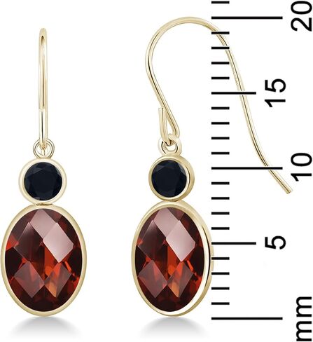 Gem Stone King 14K Yellow Gold Red Garnet and Black Onyx Hook French Fish Ear Wire Dangle Earrings For Women (3.27 Cttw, Gemstone January Birthstone, Oval Checkerboard 8X6MM, Round 3MM) in Saudi Arabia