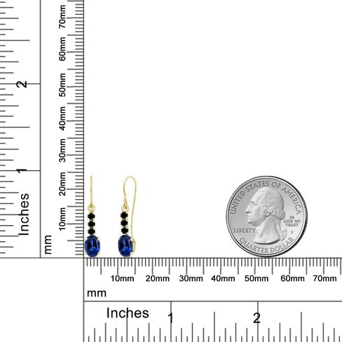 Gem Stone King 10K Yellow Gold Blue Created Sapphire and Black Diamond Drop Dangle Earrings For Women (1.56 Cttw, Gemstone September Birthstone, Oval 6X4MM) in Saudi Arabia