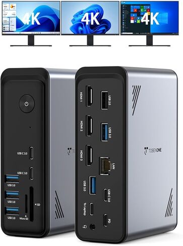 محطة إرساء شاشة مزدوجة 4K لجهاز MacBook Pro/Air، محطة إرساء USB C مع مصدر طاقة 65 وات، USB 3.1 بسرعة 10 جيجابت في الثانية، حاوية SSD، قاعدة USB C مع 7 منافذ USB، 2 HDMI، VGA، RJ45، SD/TF، ​​التوصيل والتشغيل in Kuwait