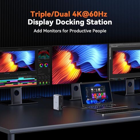 محطة إرساء شاشة مزدوجة 4K لجهاز MacBook Pro/Air، محطة إرساء USB C مع مصدر طاقة 65 وات، USB 3.1 بسرعة 10 جيجابت في الثانية، حاوية SSD، قاعدة USB C مع 7 منافذ USB، 2 HDMI، VGA، RJ45، SD/TF، ​​التوصيل والتشغيل in Kuwait