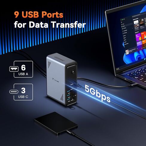 محطة إرساء شاشة مزدوجة 4K لجهاز MacBook Pro/Air، محطة إرساء USB C مع مصدر طاقة 65 وات، USB 3.1 بسرعة 10 جيجابت في الثانية، حاوية SSD، قاعدة USB C مع 7 منافذ USB، 2 HDMI، VGA، RJ45، SD/TF، ​​التوصيل والتشغيل in Kuwait