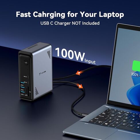 محطة إرساء شاشة مزدوجة 4K لجهاز MacBook Pro/Air، محطة إرساء USB C مع مصدر طاقة 65 وات، USB 3.1 بسرعة 10 جيجابت في الثانية، حاوية SSD، قاعدة USB C مع 7 منافذ USB، 2 HDMI، VGA، RJ45، SD/TF، ​​التوصيل والتشغيل in Kuwait