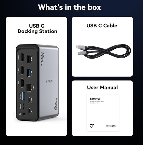 محطة إرساء شاشة مزدوجة 4K لجهاز MacBook Pro/Air، محطة إرساء USB C مع مصدر طاقة 65 وات، USB 3.1 بسرعة 10 جيجابت في الثانية، حاوية SSD، قاعدة USB C مع 7 منافذ USB، 2 HDMI، VGA، RJ45، SD/TF، ​​التوصيل والتشغيل in Kuwait