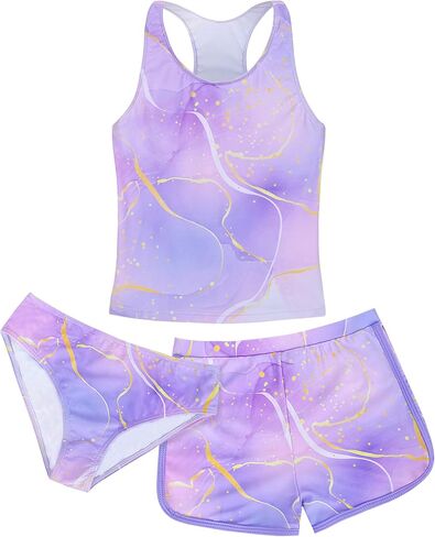 الفتيات ملابس السباحة 3 قطعة Tankini ثوب السباحة مجموعة الصيف Racerback أعلى الفتيات بيكيني ملابس السباحة مع السراويل 6-14 سنة in Kuwait