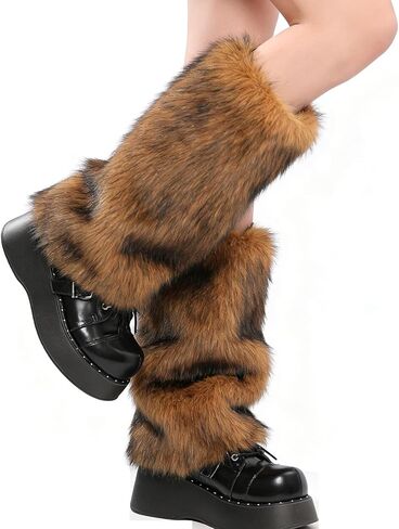 Y2K Retro Fuzzy Leg Warmers - Thick Plush Faux Fur Boot Socks for Women, Winter Festival Rave Outfit Accessories in Saudi Arabia