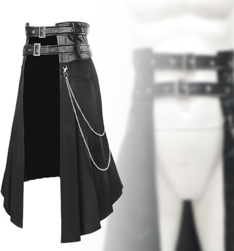 Colaxi Men's Gothic Punk Skirt Male Decorative Black Hip Hop Pleated Skirt with Pockets, XL in Saudi Arabia