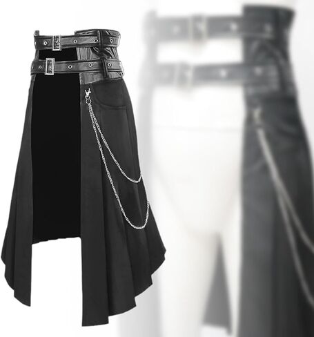 Colaxi Men's Gothic Punk Skirt Male Decorative Black Hip Hop Pleated Skirt with Pockets, XL in Saudi Arabia