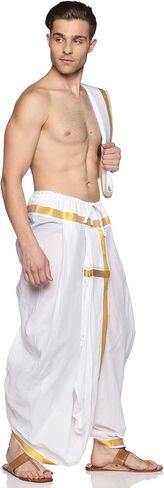 مجموعة مجموعة Dhoti كومبو من القطن باللون الأبيض للرجال من Sethukrishna (أبيض) (مقاس واحد) (D530-S) in Kuwait