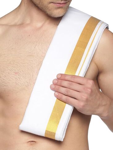 مجموعة مجموعة Dhoti كومبو من القطن باللون الأبيض للرجال من Sethukrishna (أبيض) (مقاس واحد) (D530-S) in Kuwait