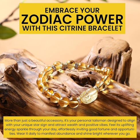 Feng Shui Bracelet,Good Luck Money Bracelet with Natural Citrine & Pixiu Guardian - Zodiac Birthstone Crystal String to Attract Wealth & Positive Energy, Lucky Charm Money Bracelet for Women & Men in Saudi Arabia