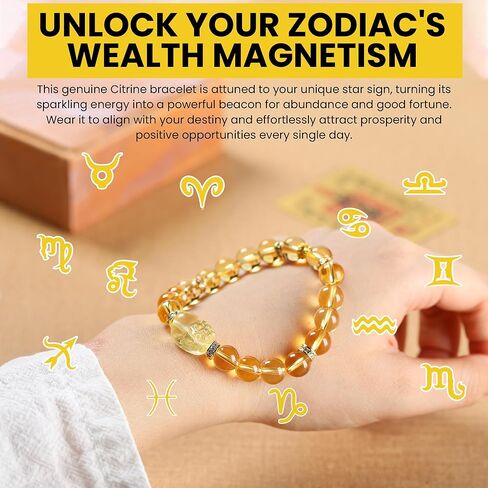 Feng Shui Bracelet,Good Luck Money Bracelet with Natural Citrine & Pixiu Guardian - Zodiac Birthstone Crystal String to Attract Wealth & Positive Energy, Lucky Charm Money Bracelet for Women & Men in Saudi Arabia