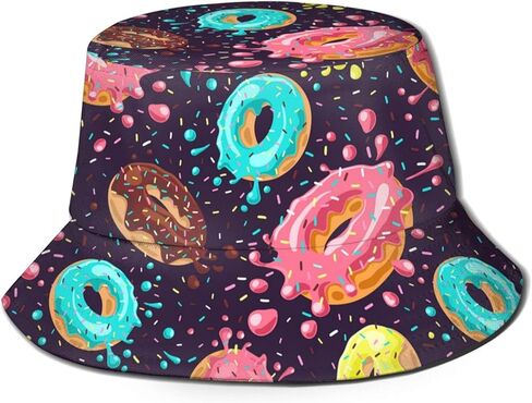 Donut Doughnut Bucket Hat Fisher Hat Travel Beach Sun Hat Outdoor Cap for Unisex Men Women in Kuwait