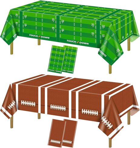 4 Pack Football Theme Party Tablecloths - Disposable Plastic Football Table Cover for Birthday Party Game Day Tailgate Football Party Decorations, 51 x 86 Inches in Saudi Arabia