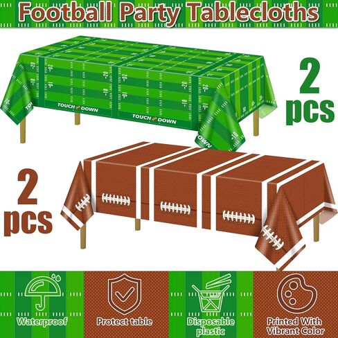 4 Pack Football Theme Party Tablecloths - Disposable Plastic Football Table Cover for Birthday Party Game Day Tailgate Football Party Decorations, 51 x 86 Inches in Saudi Arabia