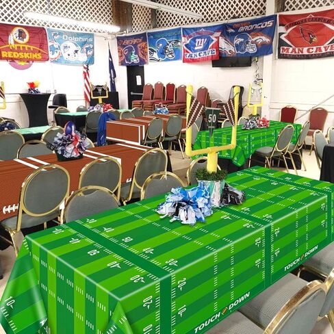 4 Pack Football Theme Party Tablecloths - Disposable Plastic Football Table Cover for Birthday Party Game Day Tailgate Football Party Decorations, 51 x 86 Inches in Saudi Arabia