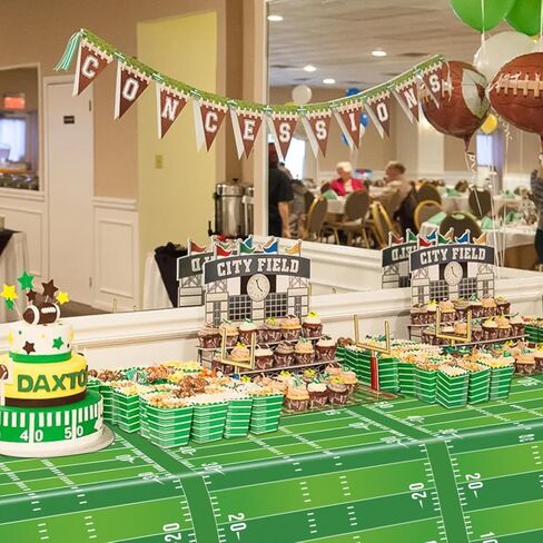 4 Pack Football Theme Party Tablecloths - Disposable Plastic Football Table Cover for Birthday Party Game Day Tailgate Football Party Decorations, 51 x 86 Inches in Saudi Arabia