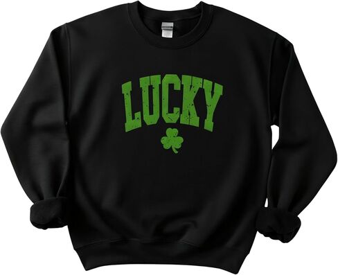 سويت شيرت Lucky Shamrock للنساء، عيد القديس باتريك، مزيج قطني خفيف الوزن، مقاس كلاسيكي مريح، طباعة متعثرة in Kuwait