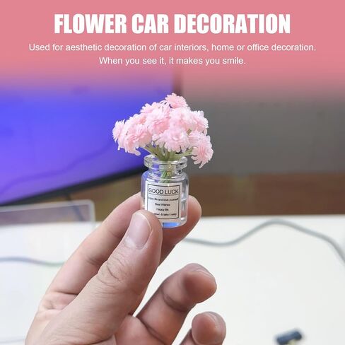 3 PCS Car Dash Flower Ornaments, Cute Mini Cherry Blossom Jasmine Decoration, Natural Simulated 3D Vase Arrangement, Universal Aesthetic Interior Accessory for Girl Women (Multicolored) in Kuwait