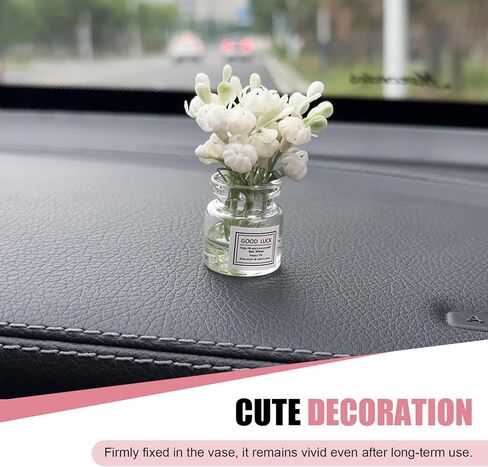 3 PCS Car Dash Flower Ornaments, Cute Mini Cherry Blossom Jasmine Decoration, Natural Simulated 3D Vase Arrangement, Universal Aesthetic Interior Accessory for Girl Women (Multicolored) in Kuwait