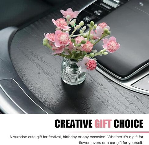 3 PCS Car Dash Flower Ornaments, Cute Mini Cherry Blossom Jasmine Decoration, Natural Simulated 3D Vase Arrangement, Universal Aesthetic Interior Accessory for Girl Women (Multicolored) in Kuwait