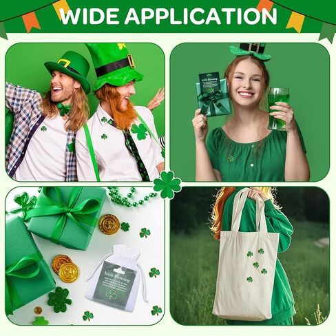 Wehhbtye 90 Pcs St. Patrick's Day Clover Pin with Blessing Cards and Organza Gift Bags, Good Luck Shamrock Lapel Pins, Irish Three Leaf Brooches for St. Patrick Party Birthday Gift Student Rewards in Saudi Arabia