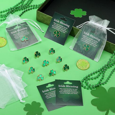 Wehhbtye 90 Pcs St. Patrick's Day Clover Pin with Blessing Cards and Organza Gift Bags, Good Luck Shamrock Lapel Pins, Irish Three Leaf Brooches for St. Patrick Party Birthday Gift Student Rewards in Saudi Arabia