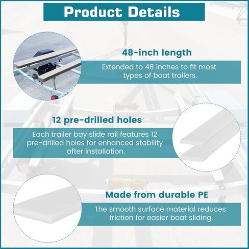 MARGAR 48" X 3" PE Trailer Bunk Glides, Heavy Duty PE Glide Pads Includes Pre-Drilled Holes and 12 Screws, Smoother Boat Trailer Glide Bunk Enders in Saudi Arabia