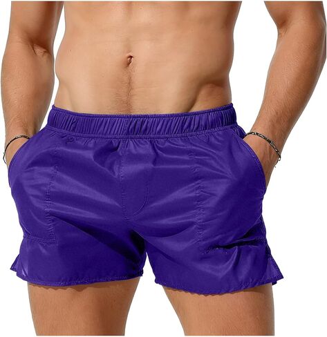 Mens Swim Trunks Elastic Waist See Through Summer Beach Shorts Low Waist Bathing Suit Swimwear Trunks with Pockets in Saudi Arabia