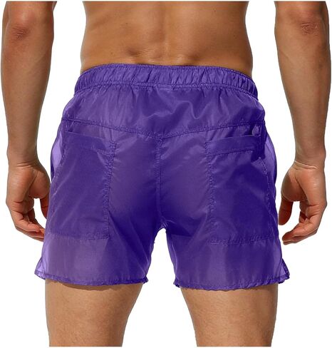 Mens Swim Trunks Elastic Waist See Through Summer Beach Shorts Low Waist Bathing Suit Swimwear Trunks with Pockets in Saudi Arabia
