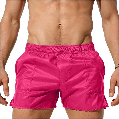 Mens Swim Trunks Elastic Waist See Through Summer Beach Shorts Low Waist Bathing Suit Swimwear Trunks with Pockets in Saudi Arabia
