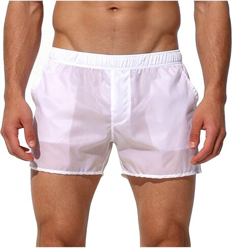 Mens Swim Trunks Elastic Waist See Through Summer Beach Shorts Low Waist Bathing Suit Swimwear Trunks with Pockets in Saudi Arabia