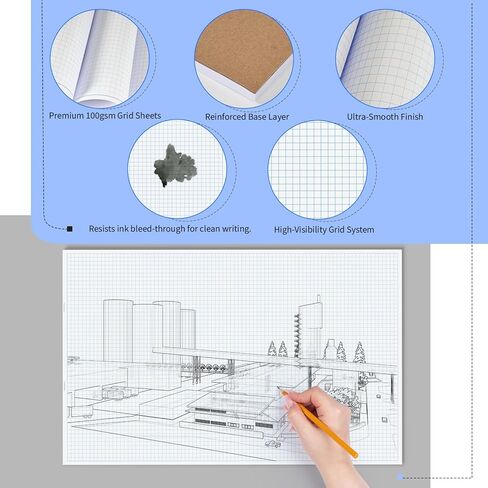 Large Graph Paper Pad, 100 GSM, 11 x 17 inches, 0.25" 4x4 Square Grid, Blueprint, High Brightness, 100 Sheets/200 Pages, 2 Pack Engineering Graph Paper Pads (4 Squares Per Inch, 50 Sheets Each Pad.) in Saudi Arabia