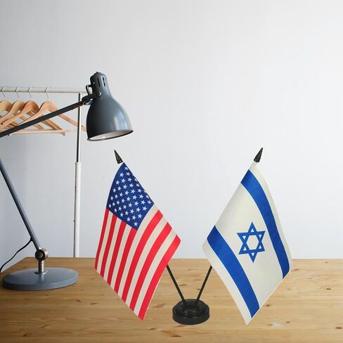 علم مكتب Zigvert American & Israel، مقاس 8.2 بوصة × 5.5 بوصة، بوليستر، مجموعة مكونة من قطعتين لعرض الغرفة in Kuwait