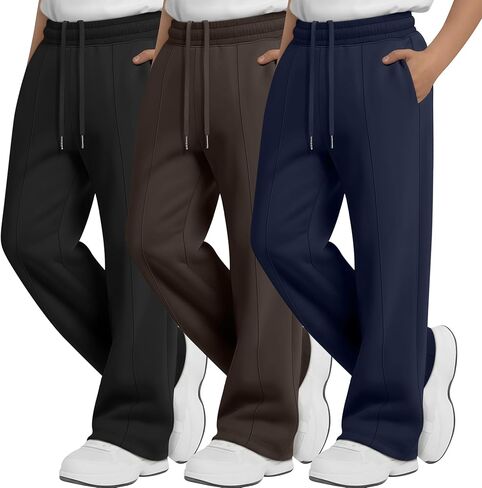 3 Pack Boys' Wide Leg Sweatpants Baggy Drawstring Open Bottom Pants Kid Elastic Waist Athletic Joggers with Pockets in Saudi Arabia