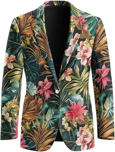 TOADDITDO Camo Tree Leaf Print Men's Sport Coats Blazers Casual One Button Business Suit Jacket in Kuwait