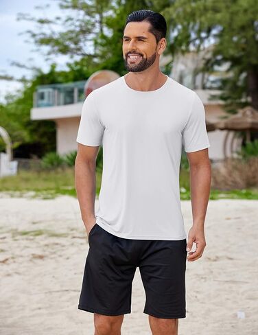 COOFANDY Men's Swim Shirt Short Sleeve UPF 50+ Sun Shirt Rash Guard T-Shirts Quick Dry Beach Shirts Breathable in Kuwait