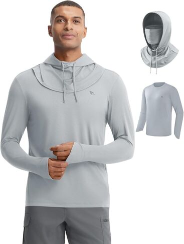 baleaf Men's Sun Hoodie UPF 50+ Long Sleeve Fishing Shirts Lightweight SPF UV Hiking Rash Guard with Detachable Hood Mask in Saudi Arabia