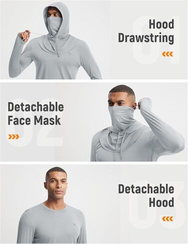 baleaf Men's Sun Hoodie UPF 50+ Long Sleeve Fishing Shirts Lightweight SPF UV Hiking Rash Guard with Detachable Hood Mask in Saudi Arabia