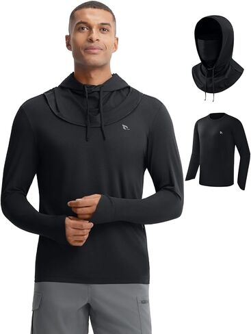 baleaf Men's Sun Hoodie UPF 50+ Long Sleeve Fishing Shirts Lightweight SPF UV Hiking Rash Guard with Detachable Hood Mask in Saudi Arabia