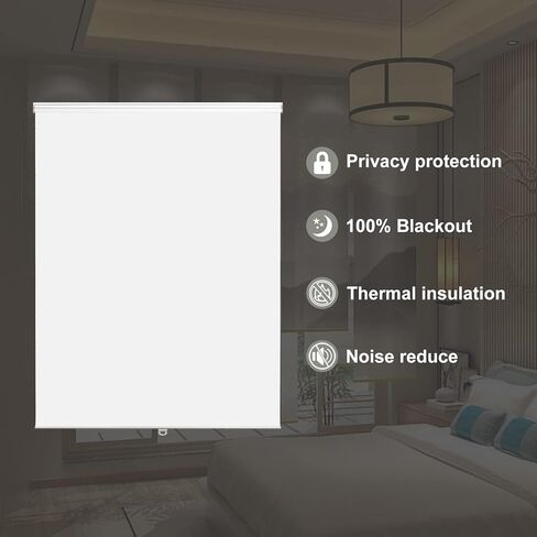 Joydeco Blackout Cordless Roller Shade ستائر صغيرة من القماش الأبيض وظلال للنوافذ مقاس 28 بوصة لتعتيم المنزل على نطاق واسع (28x75) in Kuwait