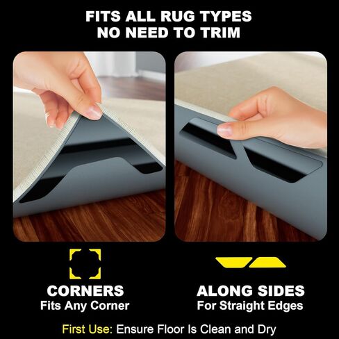 Rug Tape 24 Pcs, Strong Hold Anti-Slip Pads, No-Glue Silicone Bottom, Washable & Reusable, Low-Odor, Pre-Cut Corner Triangles & Edge Strips, Keeps Rug Corners/Edges Flat on Hardwood & Tile in Saudi Arabia