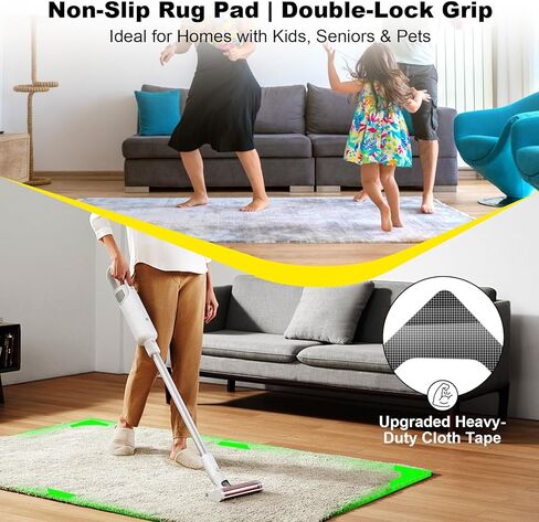 Rug Tape 24 Pcs, Strong Hold Anti-Slip Pads, No-Glue Silicone Bottom, Washable & Reusable, Low-Odor, Pre-Cut Corner Triangles & Edge Strips, Keeps Rug Corners/Edges Flat on Hardwood & Tile in Saudi Arabia
