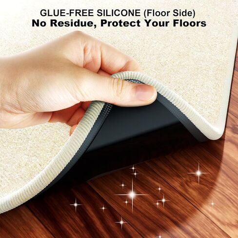 Rug Tape 24 Pcs, Strong Hold Anti-Slip Pads, No-Glue Silicone Bottom, Washable & Reusable, Low-Odor, Pre-Cut Corner Triangles & Edge Strips, Keeps Rug Corners/Edges Flat on Hardwood & Tile in Saudi Arabia