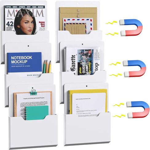 6 Pack Magnetic File Folder Holder, Wall Hanging Magnetic Pocket Mail Organizer for Refrigerator,Classroom Locker Whiteboard, Office Walls,White in Saudi Arabia