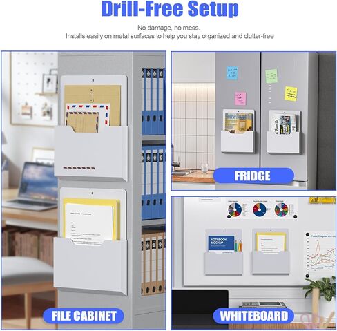 6 Pack Magnetic File Folder Holder, Wall Hanging Magnetic Pocket Mail Organizer for Refrigerator,Classroom Locker Whiteboard, Office Walls,White in Saudi Arabia