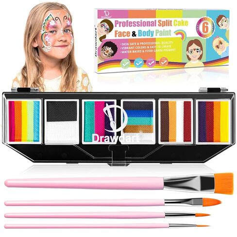 Drawdart 18 Color Professional Face Body Paint Kit| 15+3 Colors Face Painting Palette with 10 Artist Brushes & 2 Sponges, Facepaint Makeup Kit Ideal for Halloween SFX Cosplay Costume Makeup in Saudi Arabia