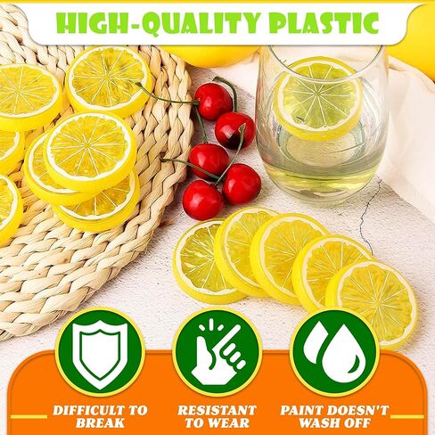 12Pcs Fake Lemon Slices Artificial - Fruit Party Decorations Fake Lemon Fruit Decorations for Party Lemon Kitchen Decoration - Simulation Yellow Lemon Home - 2 Inch Plastic Vegetable Decor Kitchen in Saudi Arabia