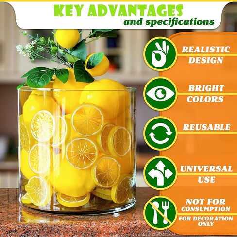 12Pcs Fake Lemon Slices Artificial - Fruit Party Decorations Fake Lemon Fruit Decorations for Party Lemon Kitchen Decoration - Simulation Yellow Lemon Home - 2 Inch Plastic Vegetable Decor Kitchen in Saudi Arabia