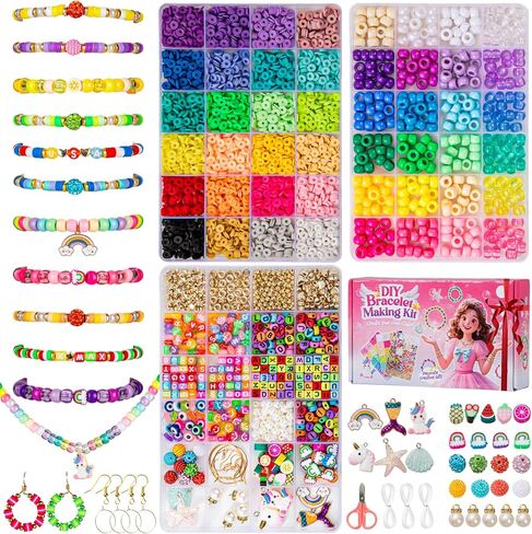DIY Friendship Bracelet Making Kit for Kids – 6 Boxes Jewelry Crafts Beads with Pony, Clay, Letter Beads, Charms & Complete Jewelry Making Tools – Gift for Girls Age 6+ in Saudi Arabia